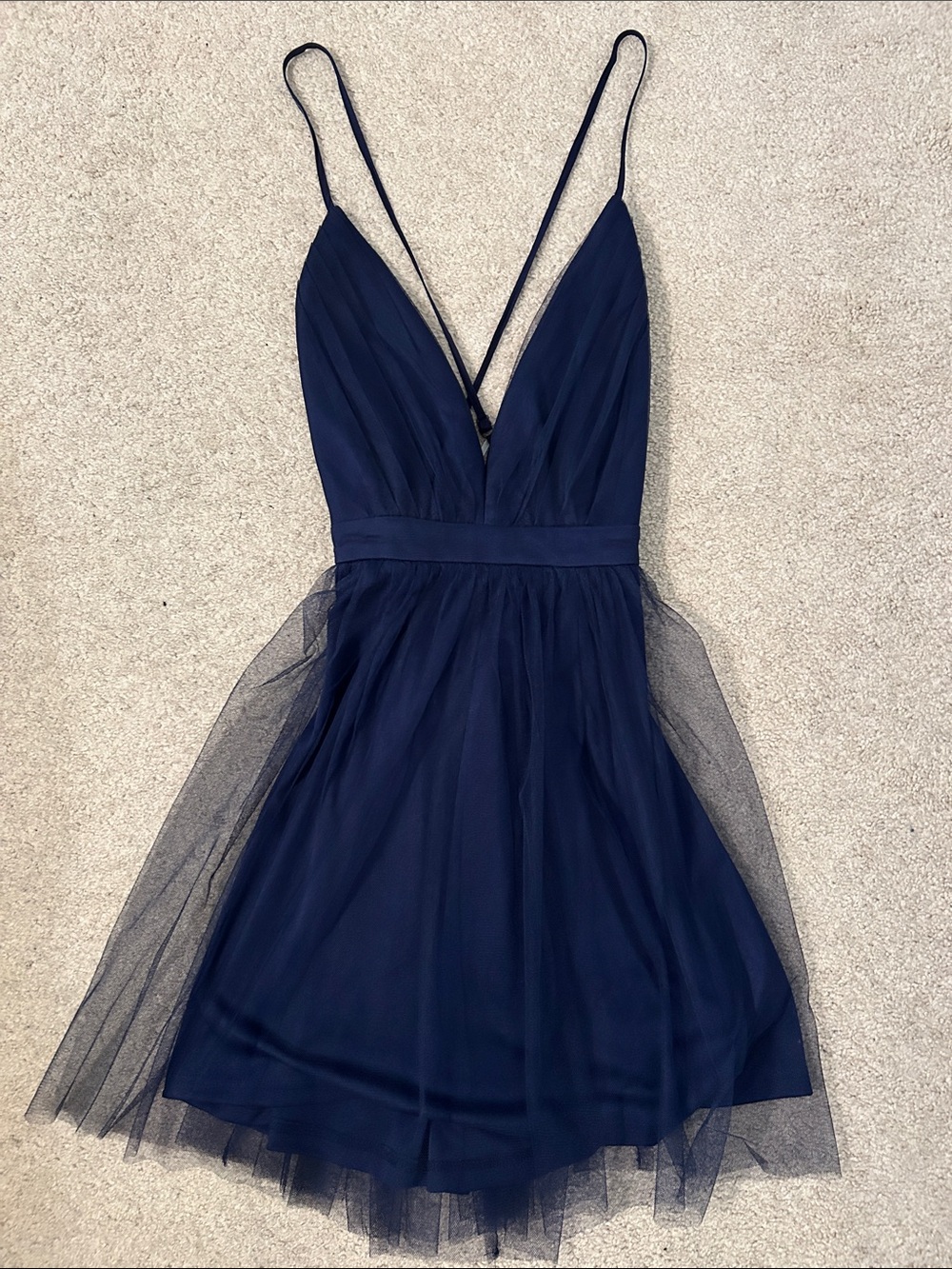Lulu's Navy Deep V Tulle Mini Dress